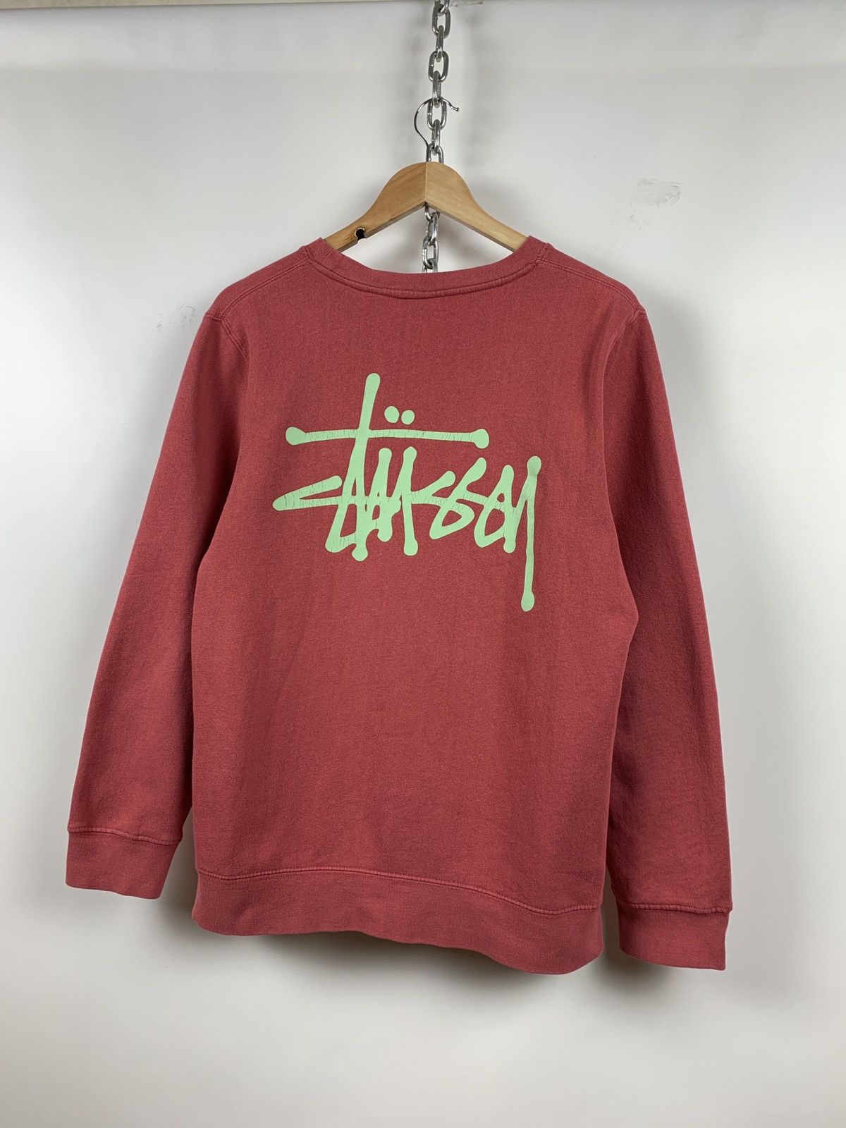 Vintage Stussy Made In USA Big Logo Coral Sweatshirt