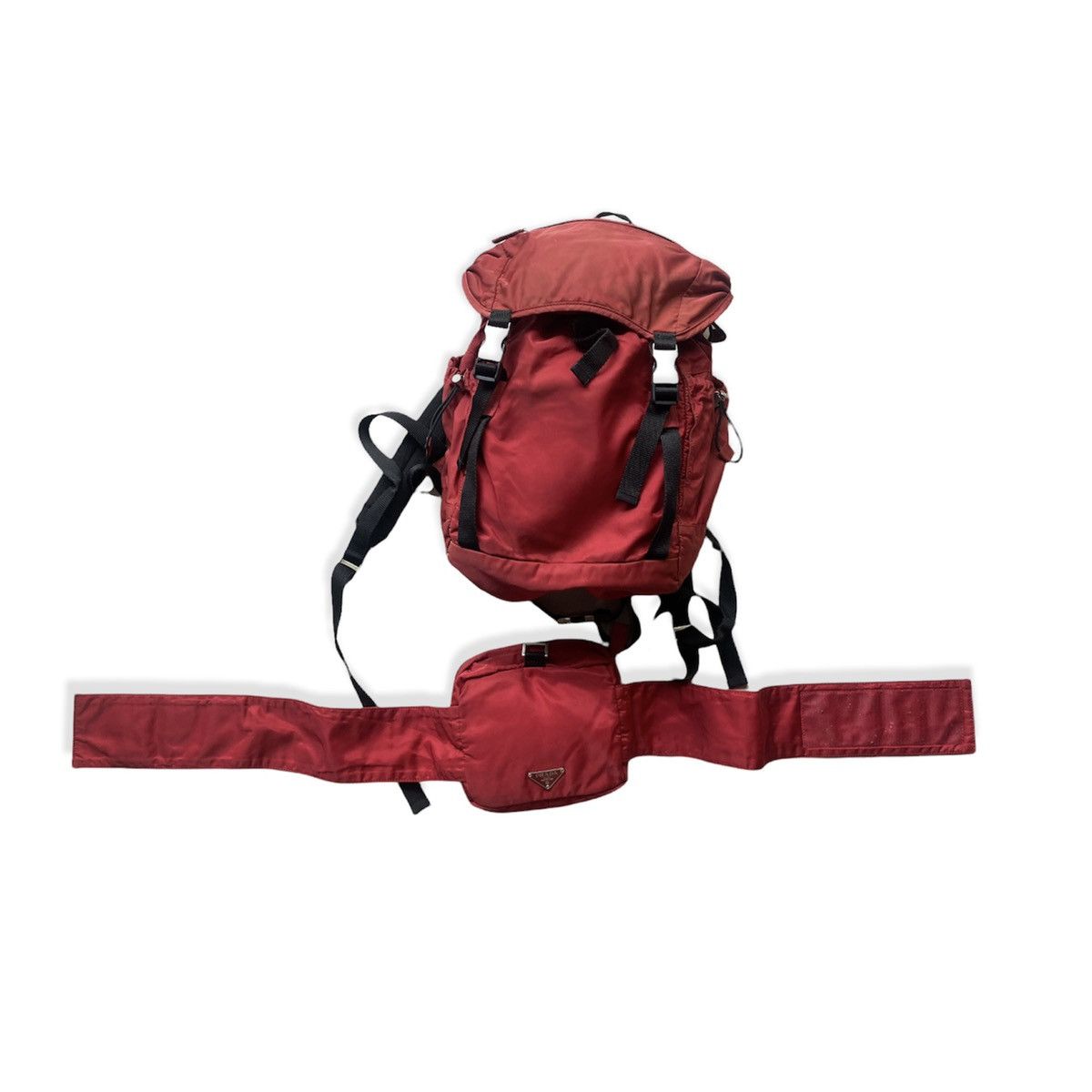 image of VTG Prada 2-Piece Tessuto Backpack With Waist Bag in Red, Men's