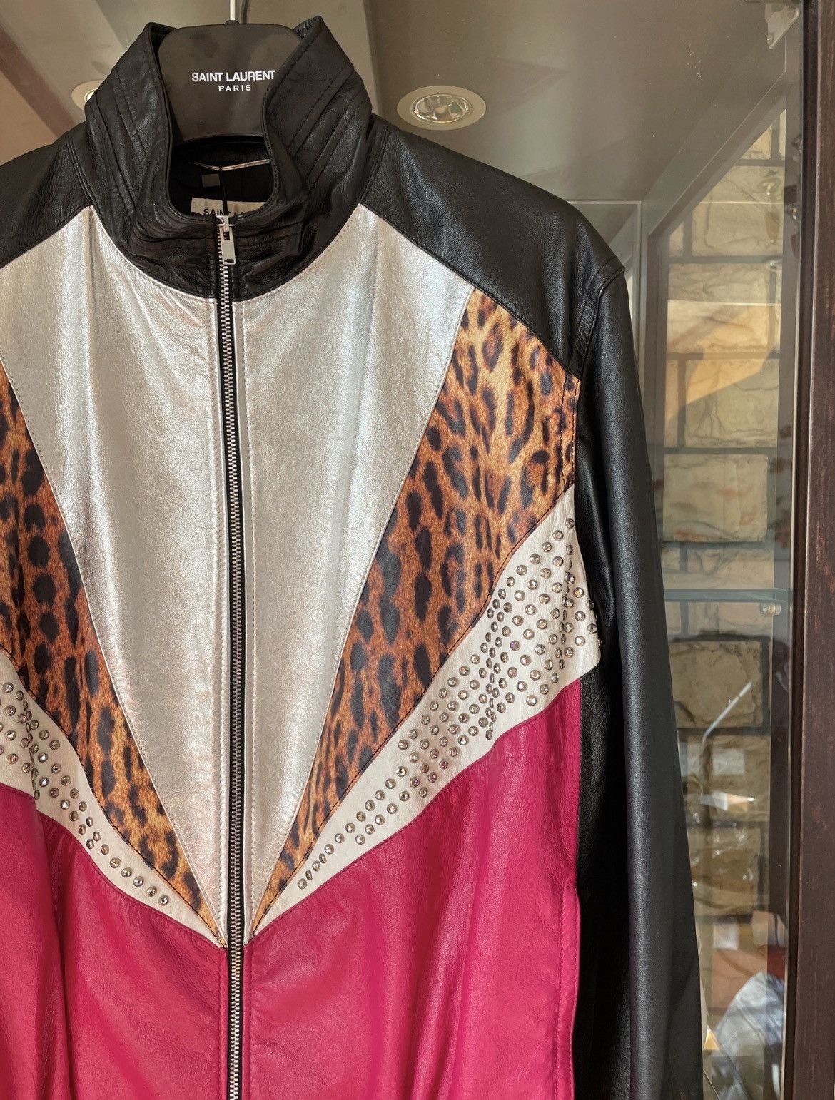 Hedi Slimane × Saint Laurent Paris 16SS Crystal and Leopard Leather Jacket Sz44 Size US S / EU 44-46 / 1 - 2 Thumbnail