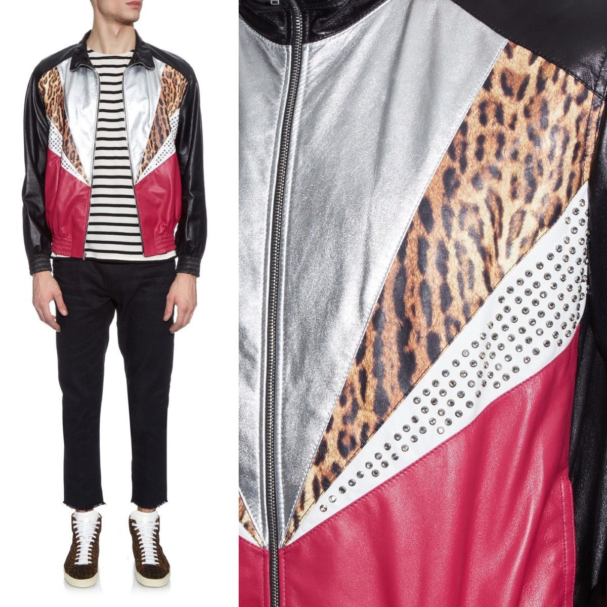 Hedi Slimane × Saint Laurent Paris 16SS Crystal and Leopard Leather Jacket Sz44 Size US S / EU 44-46 / 1 - 12 Thumbnail