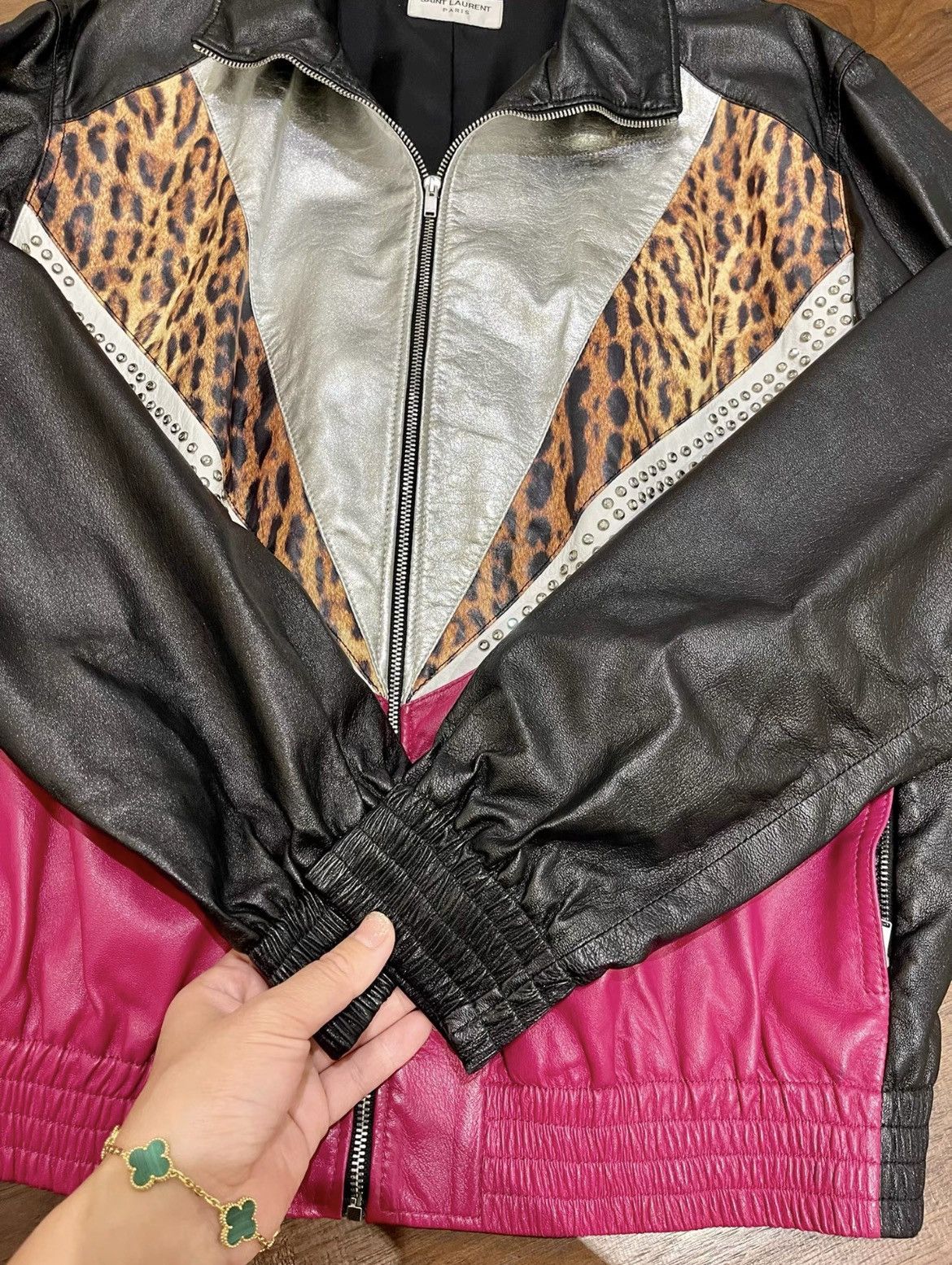 Hedi Slimane × Saint Laurent Paris 16SS Crystal and Leopard Leather Jacket Sz50 Size US M / EU 48-50 / 2 - 3 Thumbnail