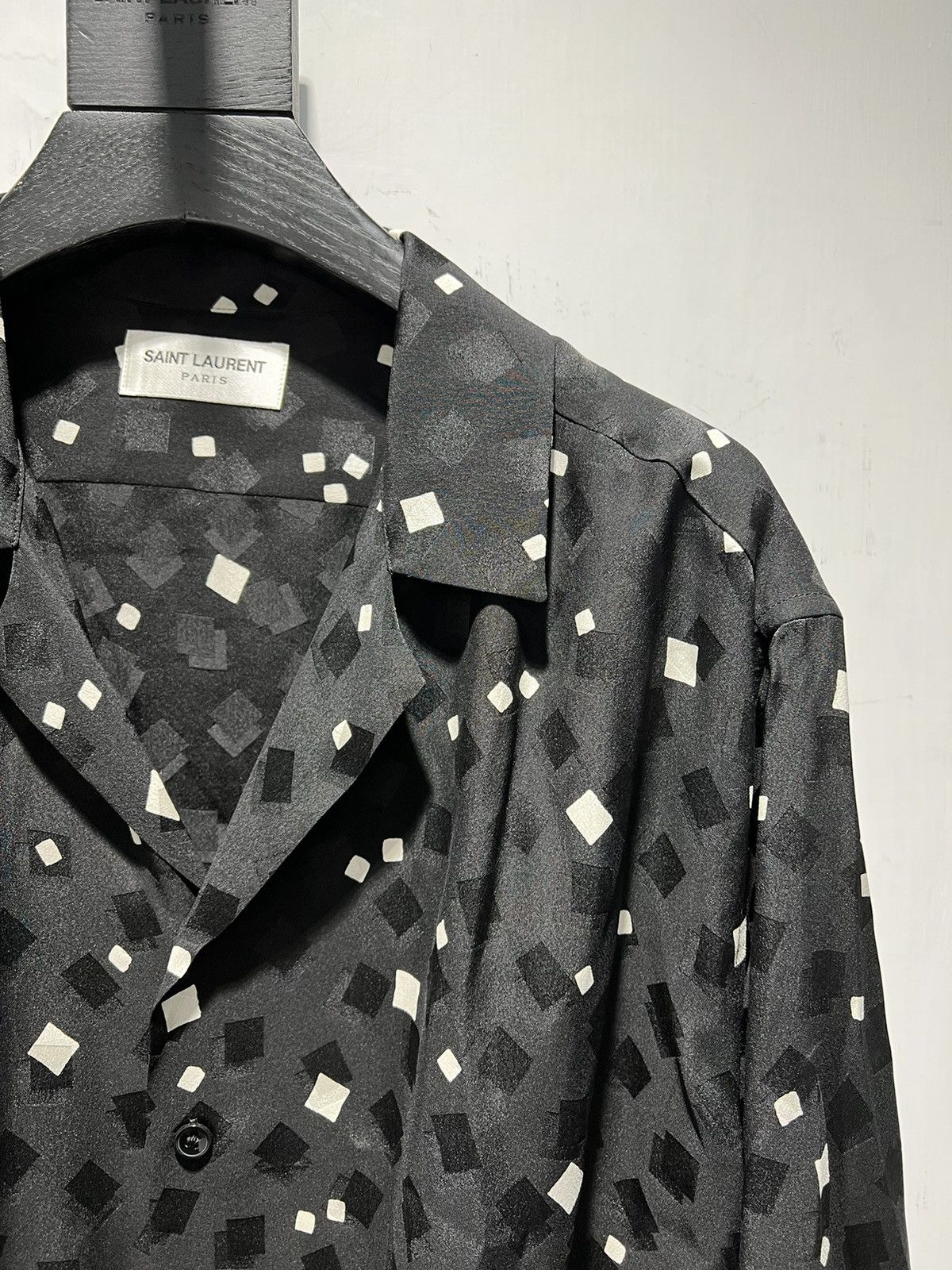 Saint Laurent Paris SS20 Tie-Up Shiny and Matte Square Print Silk Shirt Sz39/40 Size US L / EU 52-54 / 3 - 3 Thumbnail