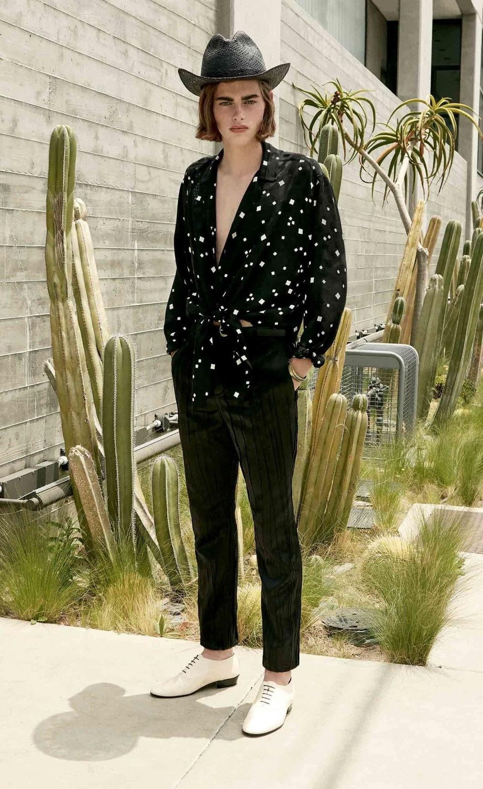 Saint Laurent Paris SS20 Tie-Up Shiny and Matte Square Print Silk Shirt Sz39/40 Size US L / EU 52-54 / 3 - 1 Thumbnail