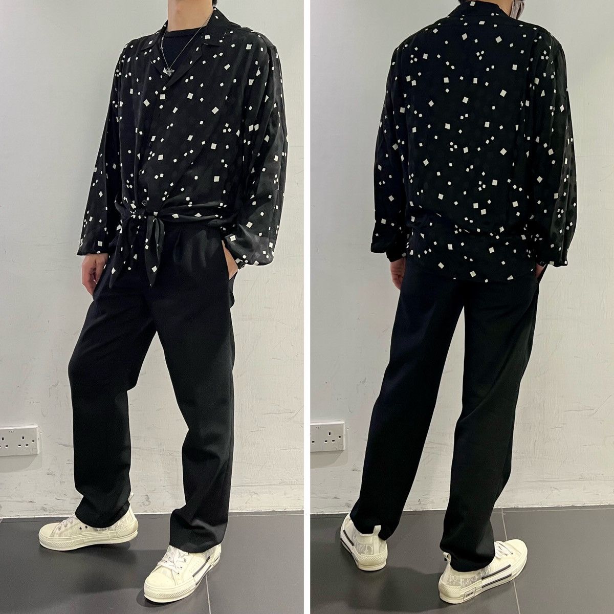 Saint Laurent Paris SS20 Tie-Up Shiny and Matte Square Print Silk Shirt Sz39/40 Size US L / EU 52-54 / 3 - 10 Thumbnail