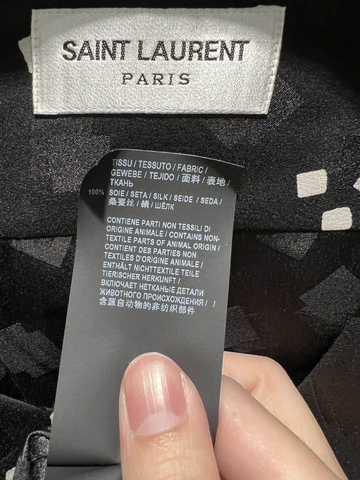 Saint Laurent Paris SS20 Tie-Up Shiny and Matte Square Print Silk Shirt Sz39/40 Size US L / EU 52-54 / 3 - 9 Thumbnail