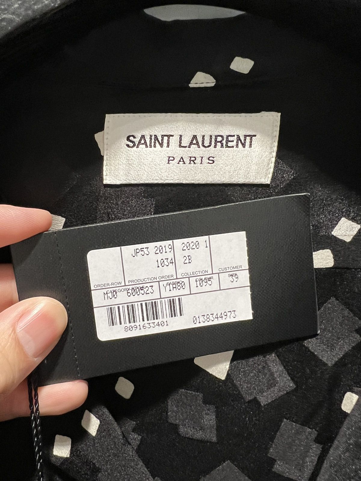 Saint Laurent Paris SS20 Tie-Up Shiny and Matte Square Print Silk Shirt Sz39/40 Size US L / EU 52-54 / 3 - 7 Thumbnail