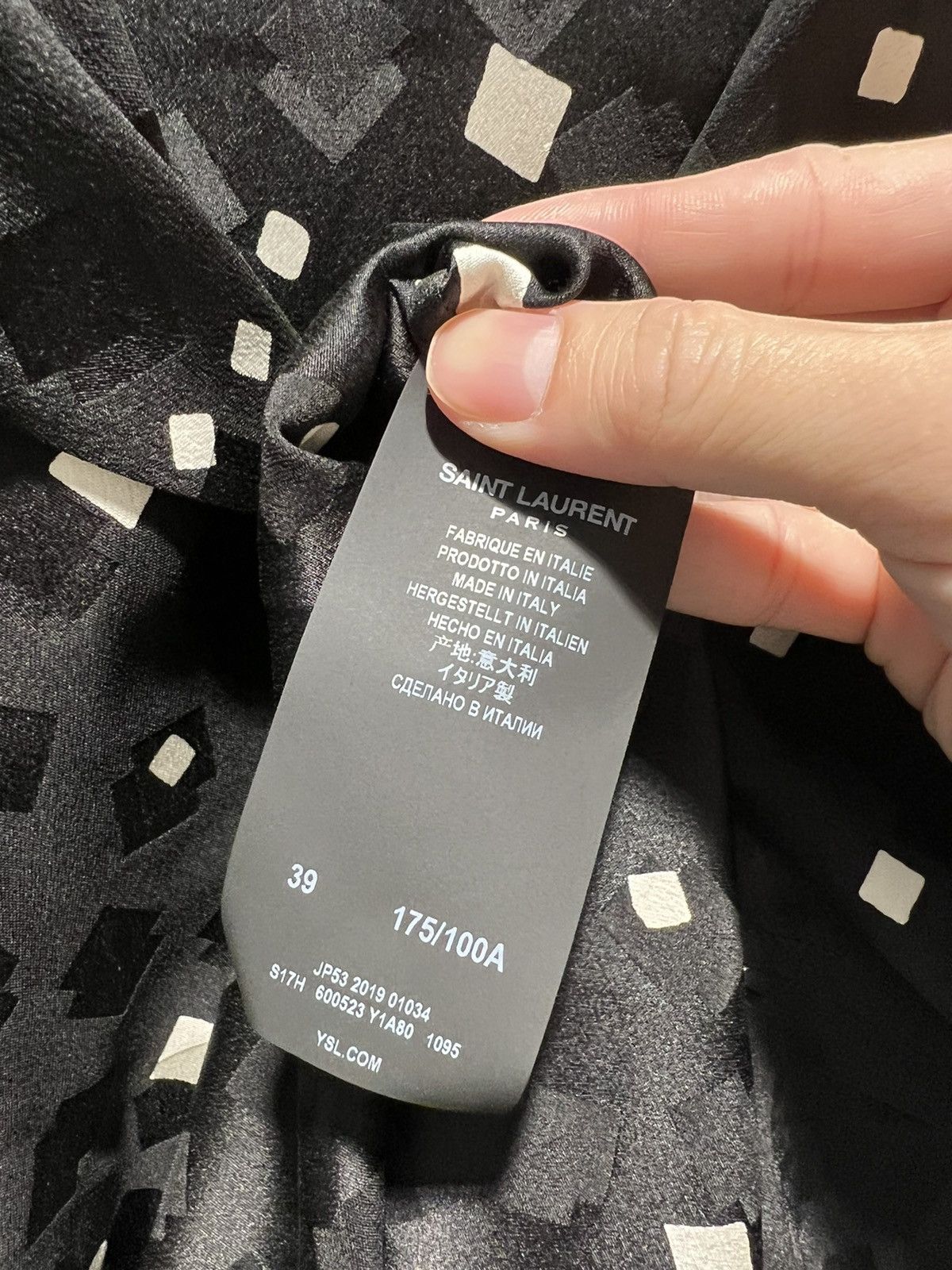 Saint Laurent Paris SS20 Tie-Up Shiny and Matte Square Print Silk Shirt Sz39/40 Size US L / EU 52-54 / 3 - 8 Thumbnail