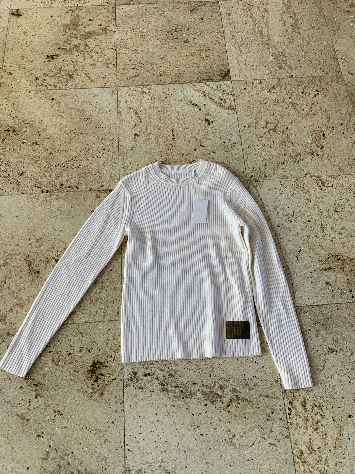 Helmut Lang Mixed Rib Crewneck in Ecru Size US M / EU 48-50 / 2 - 2 Thumbnail
