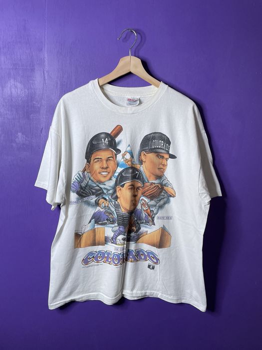 VTG Nutmeg Colorado Rockies Purple 90s MLB Jersey Print USA T 