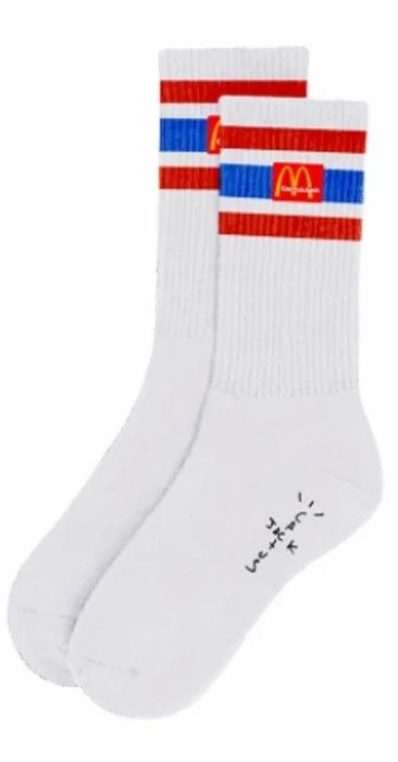 Travis Scott Travis Scott McDonalds CJ Arches Sock WHITE Pair Crew Size ONE SIZE - 1 Thumbnail