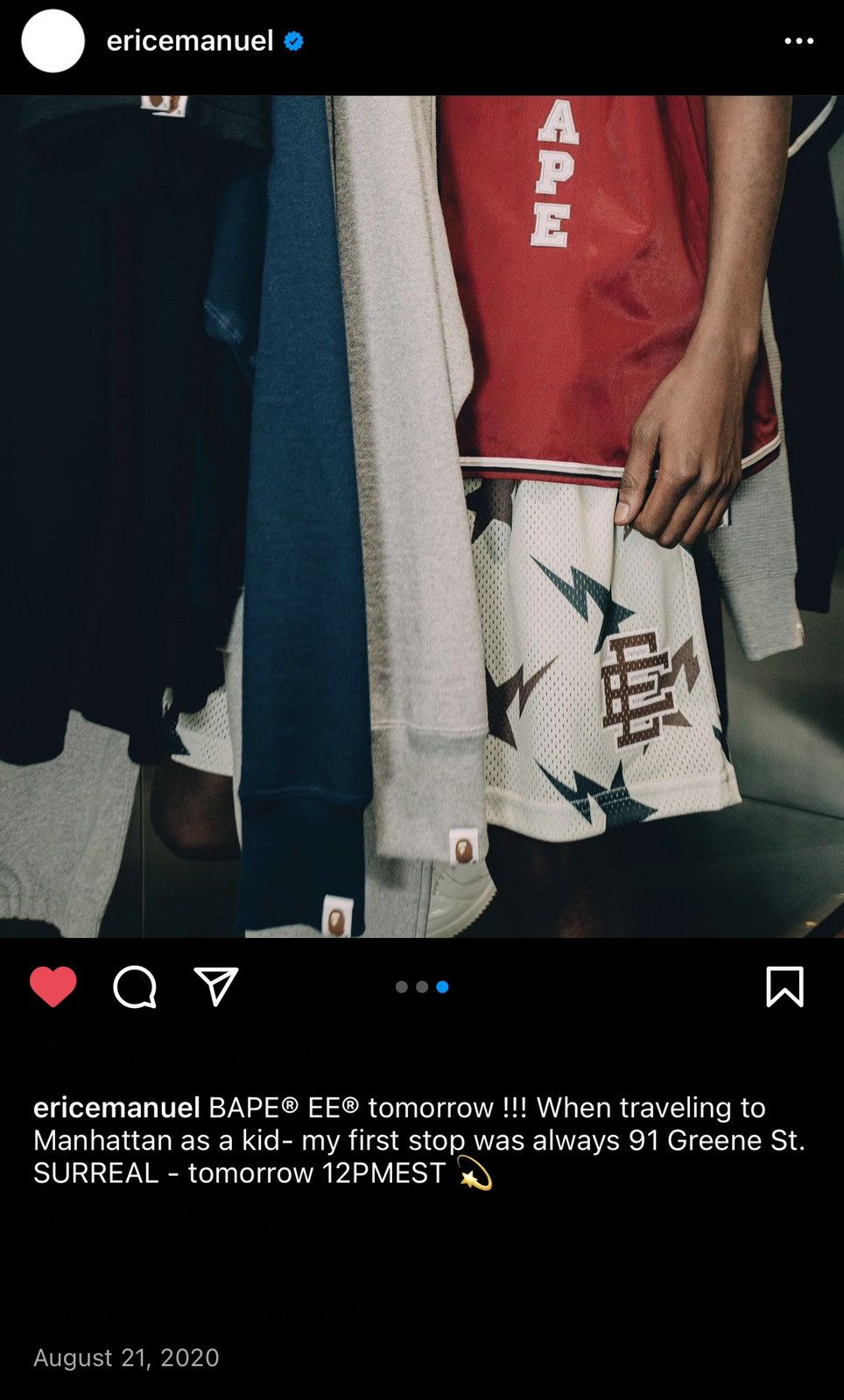Bape × Eric Emanuel NEW Eric Emanuel x Bape Basic Shorts Large Size US 34 / EU 50 - 15 Thumbnail