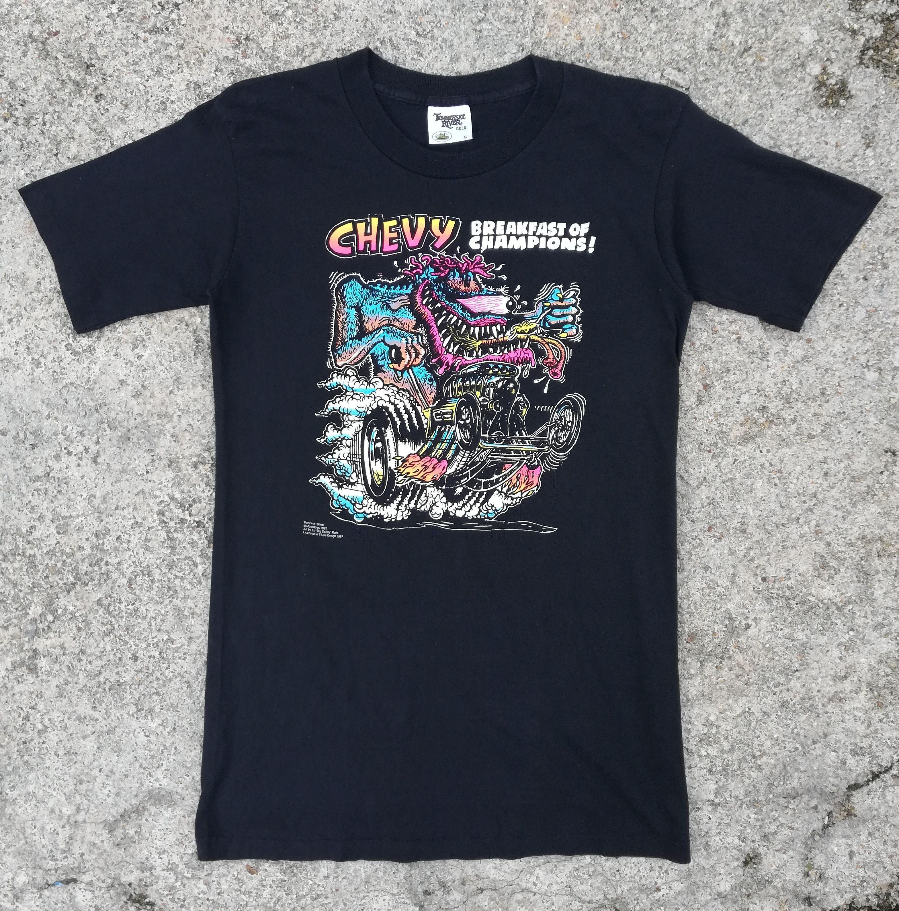 image of Design 1997 Chevy Rat Fink Moon Eyes Big Daddy Roth in Black, Men's (Size Small)