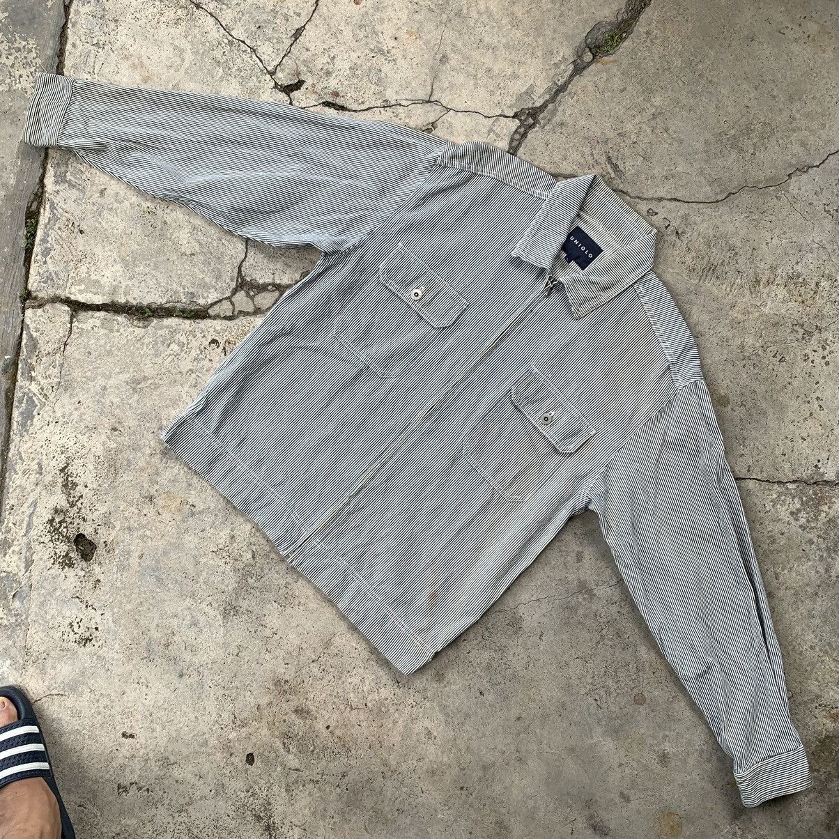 Japanese Brand × Uniqlo × Vintage Uniqlo striped light jacket workwear workers style jacket Size US L / EU 52-54 / 3 - 7 Thumbnail