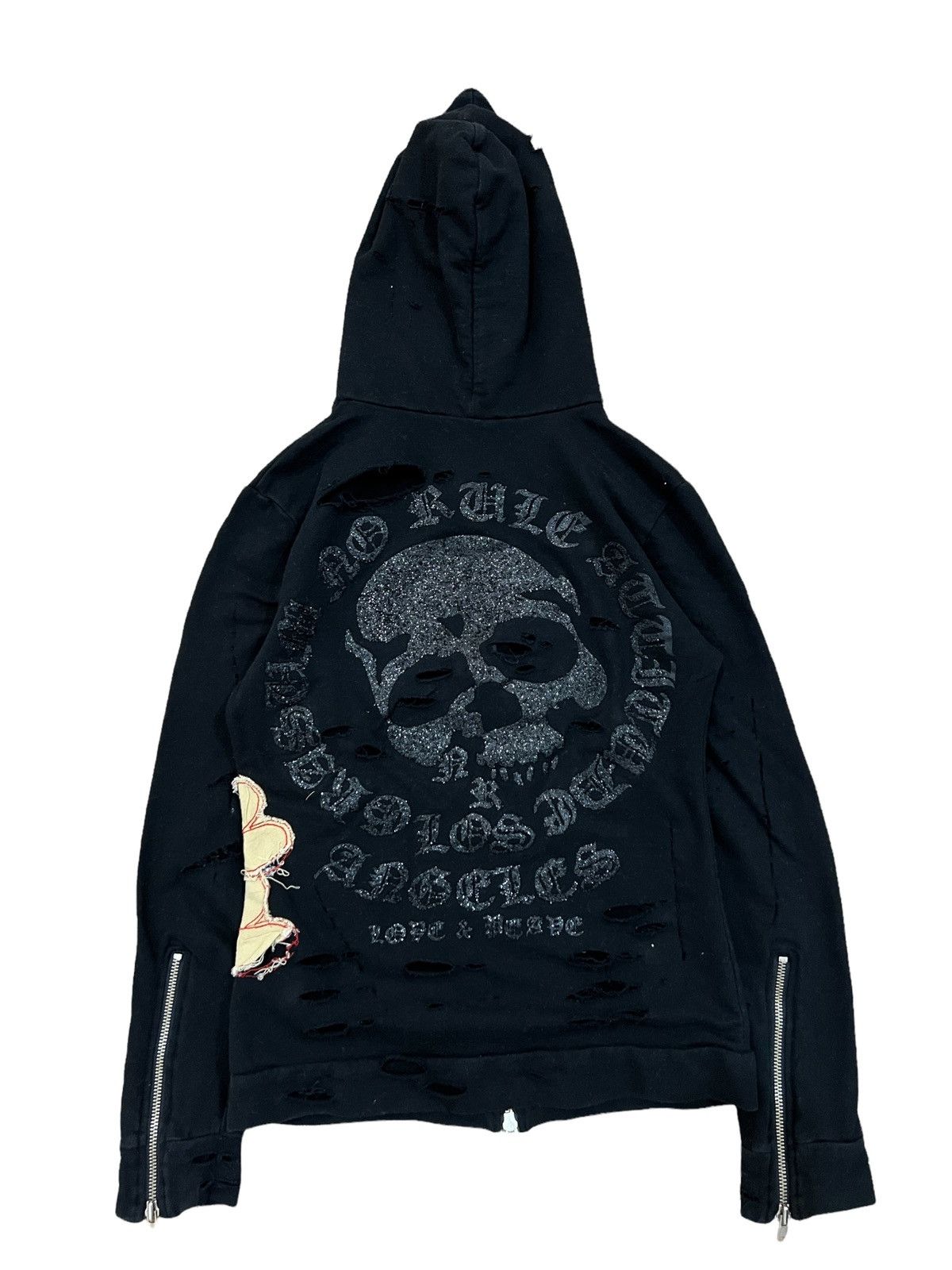 image of Seditionaries x Skulls Grasum Ripped Destroy Bondage Hoodie Sweater in Black (Size XS)
