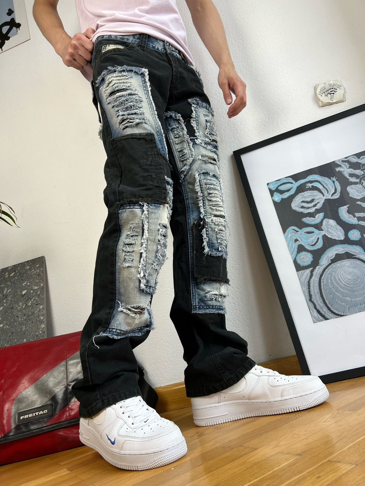 Japanese Brand × Vintage Distressed patches Denim Jeans Kurt cobain style grunge Size US 30 / EU 46 - 2 Thumbnail