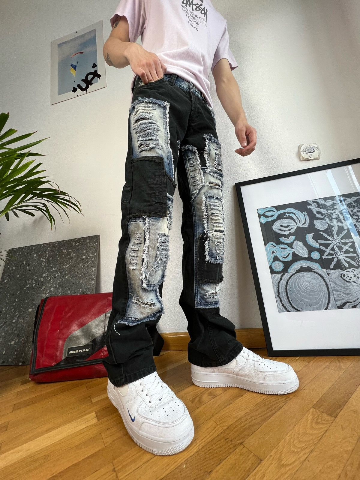 Japanese Brand × Vintage Distressed patches Denim Jeans Kurt cobain style grunge Size US 30 / EU 46 - 1 Thumbnail