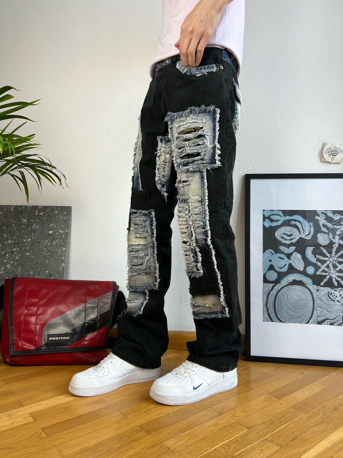 Japanese Brand × Vintage Distressed patches Denim Jeans Kurt cobain style grunge Size US 30 / EU 46 - 8 Thumbnail