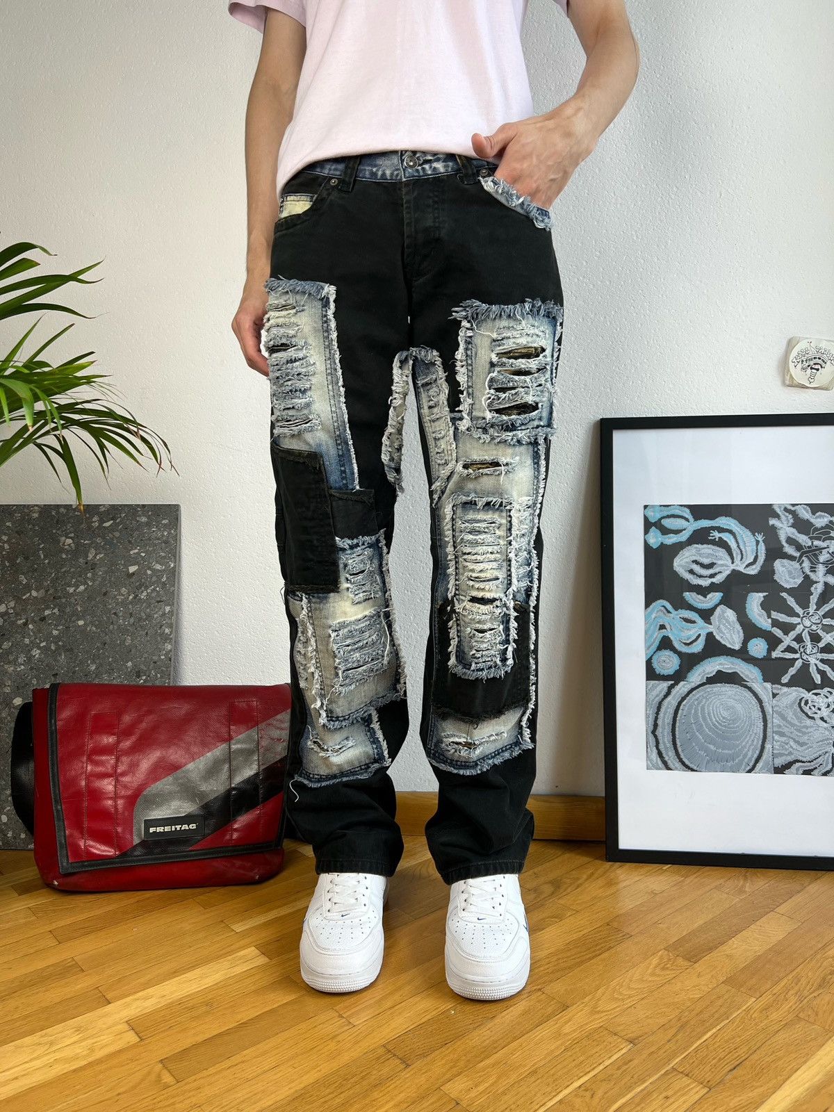 Japanese Brand × Vintage Distressed patches Denim Jeans Kurt cobain style grunge Size US 30 / EU 46 - 7 Thumbnail