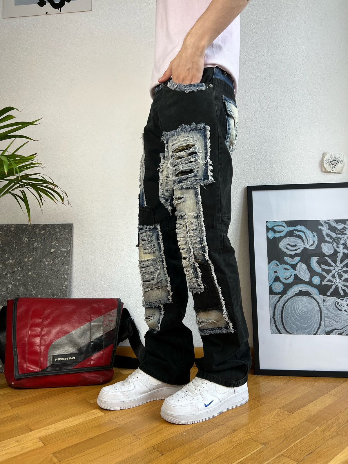 Japanese Brand × Vintage Distressed patches Denim Jeans Kurt cobain style grunge Size US 30 / EU 46 - 9 Thumbnail