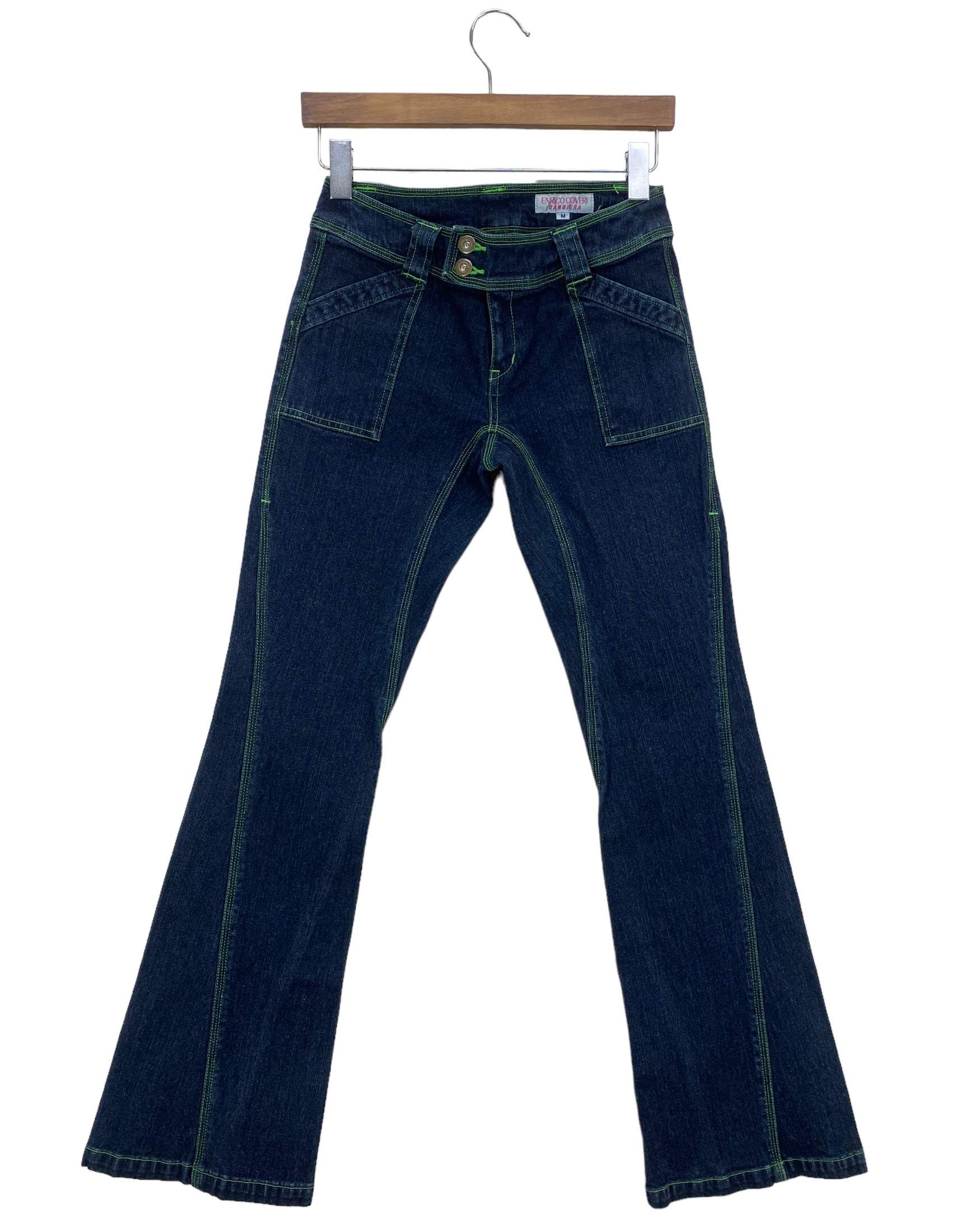 image of Distressed Denim x Enrico Coveri Bandiera Jeans Flare Pants Baker Pocket Jeans in Blue, Women's (Si