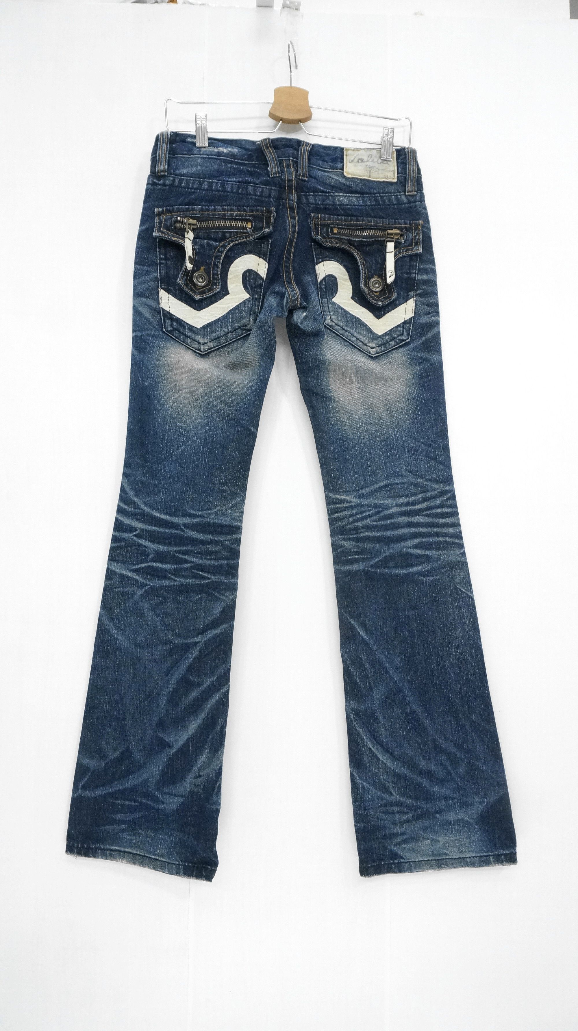 image of Distressed Denim x If Six Was Nine Dope Lolita Vintage Flared Lowrise Jeans in Dark Blue (Size 29)