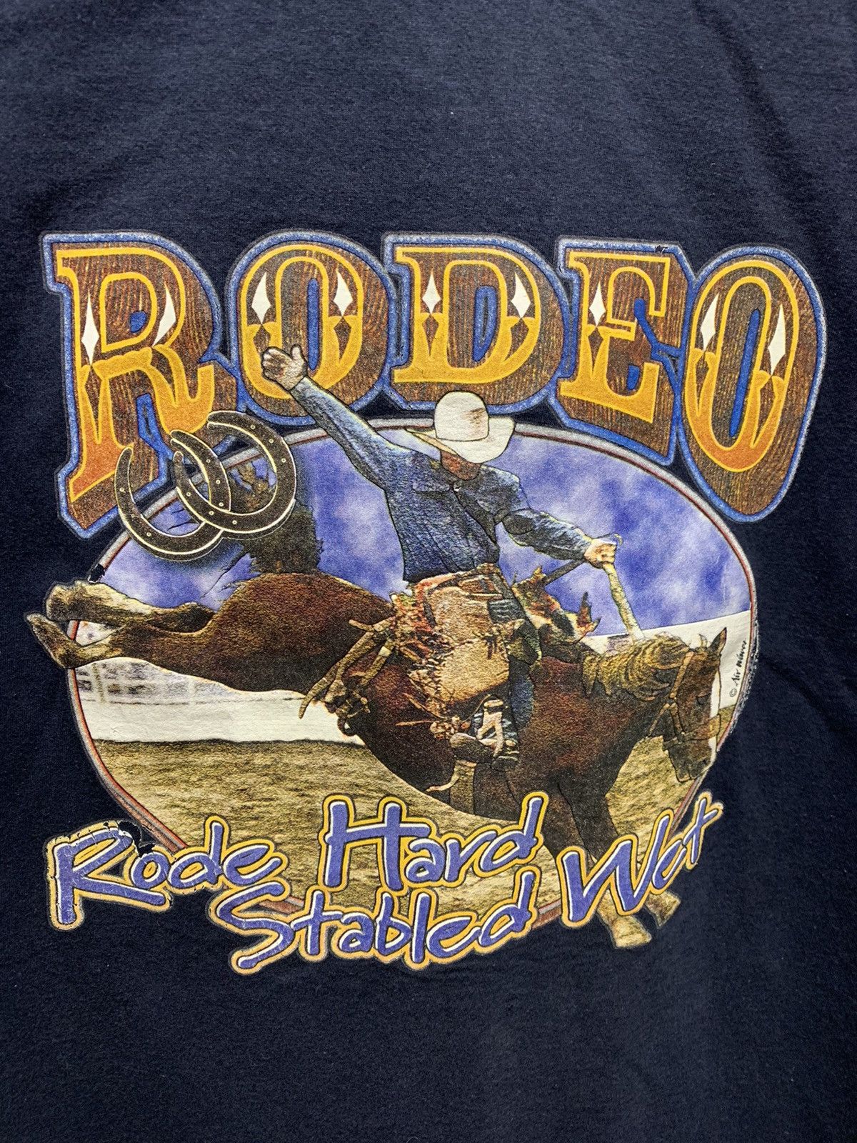 Vintage Rodeo rode hard stabled wet vintage 1990 90th t-shirt Xl sz Size US XL / EU 56 / 4 - 2 Thumbnail