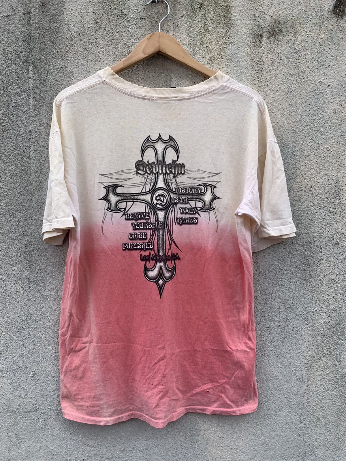 Japanese Brand × Vintage Debichu Los Angelas Cross Logo Two Tones Distressed Shirt Size US L / EU 52-54 / 3 - 1 Thumbnail