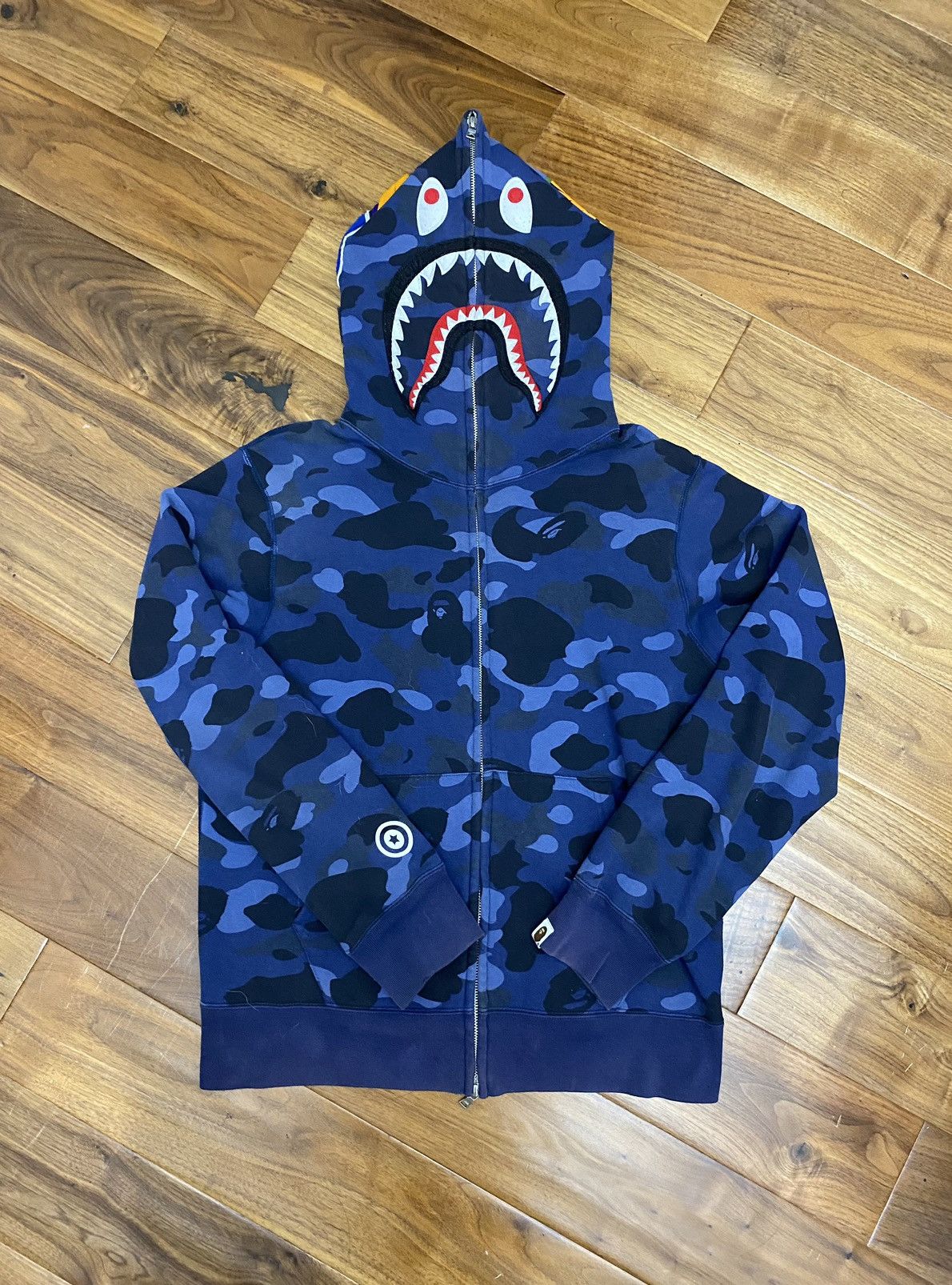 Bape Bape Shark Full Zip Hoodie Blue Camo | Grailed