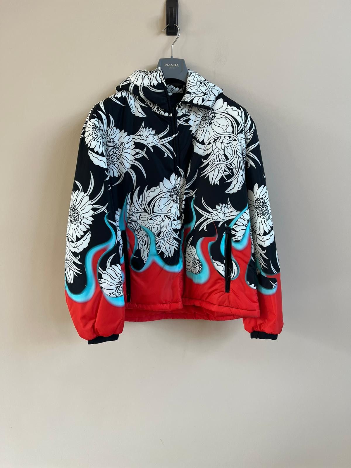 image of Prada Flames Floral Padded Jacket In Multicolor, Men's (Size Medium)