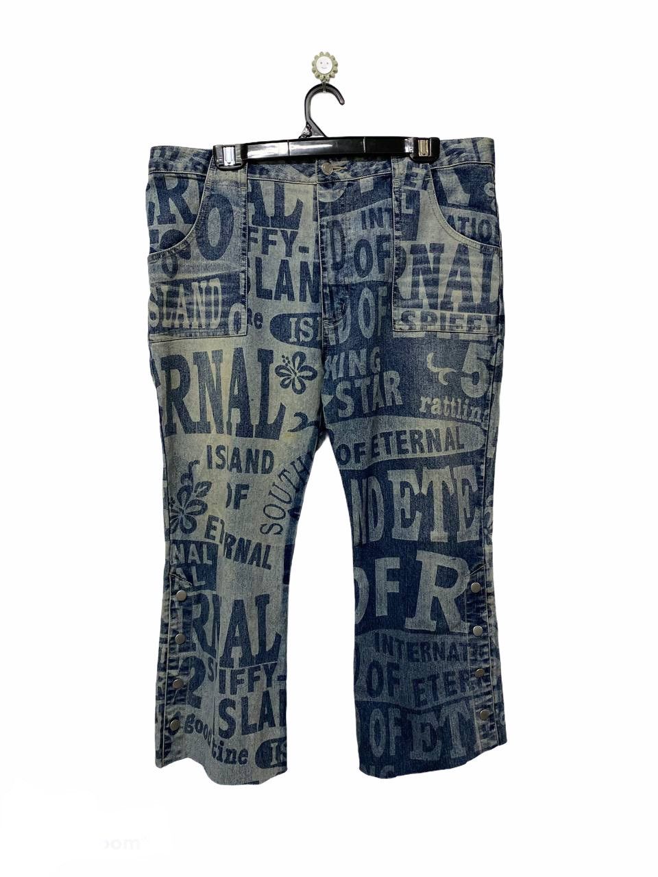 Rare all over print bootcut flare denim very nice design