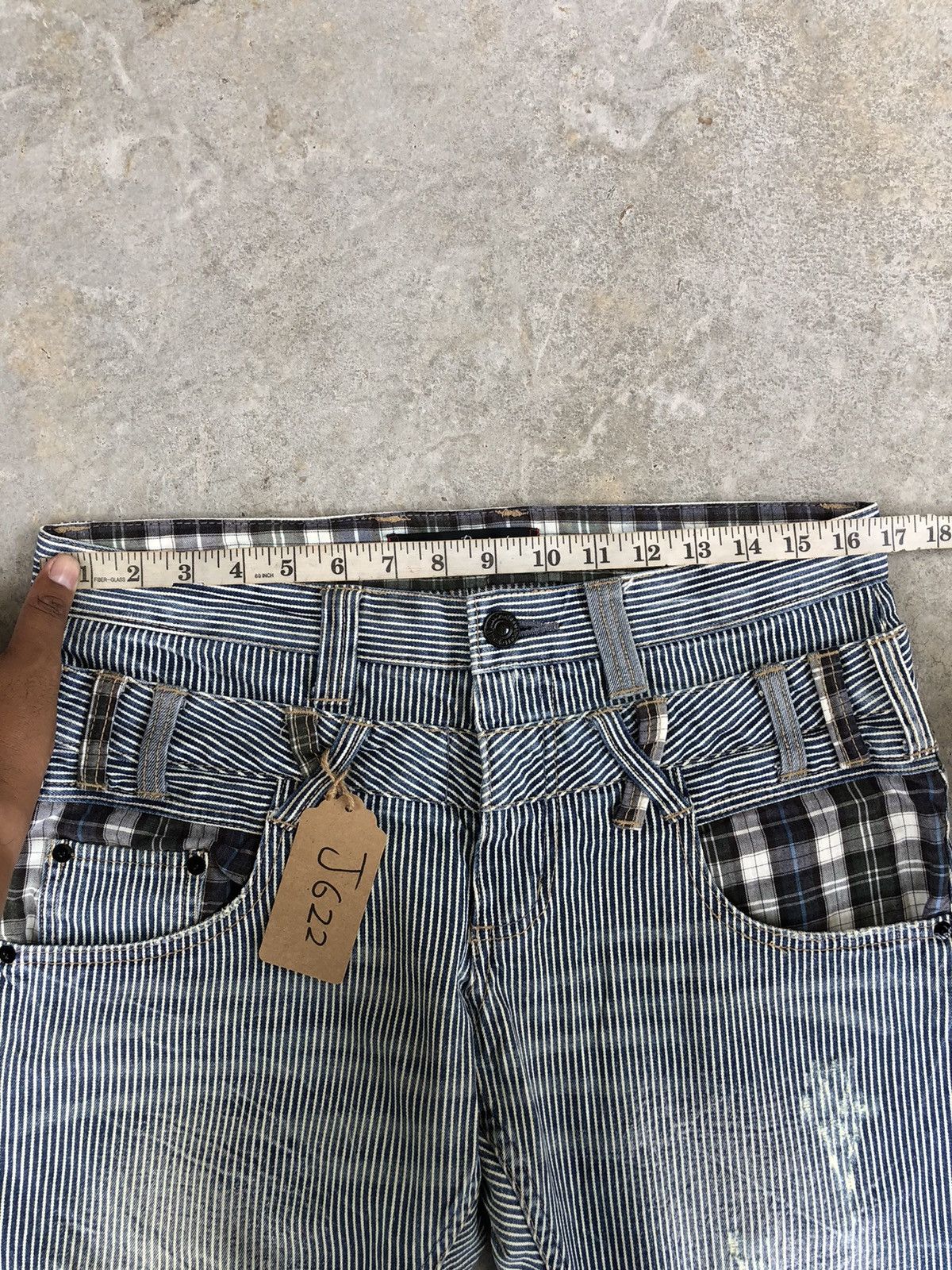 Japanese Brand Japanese Dominate Double Waist Hickory Stripe Distressed Size US 33 - 17 Thumbnail