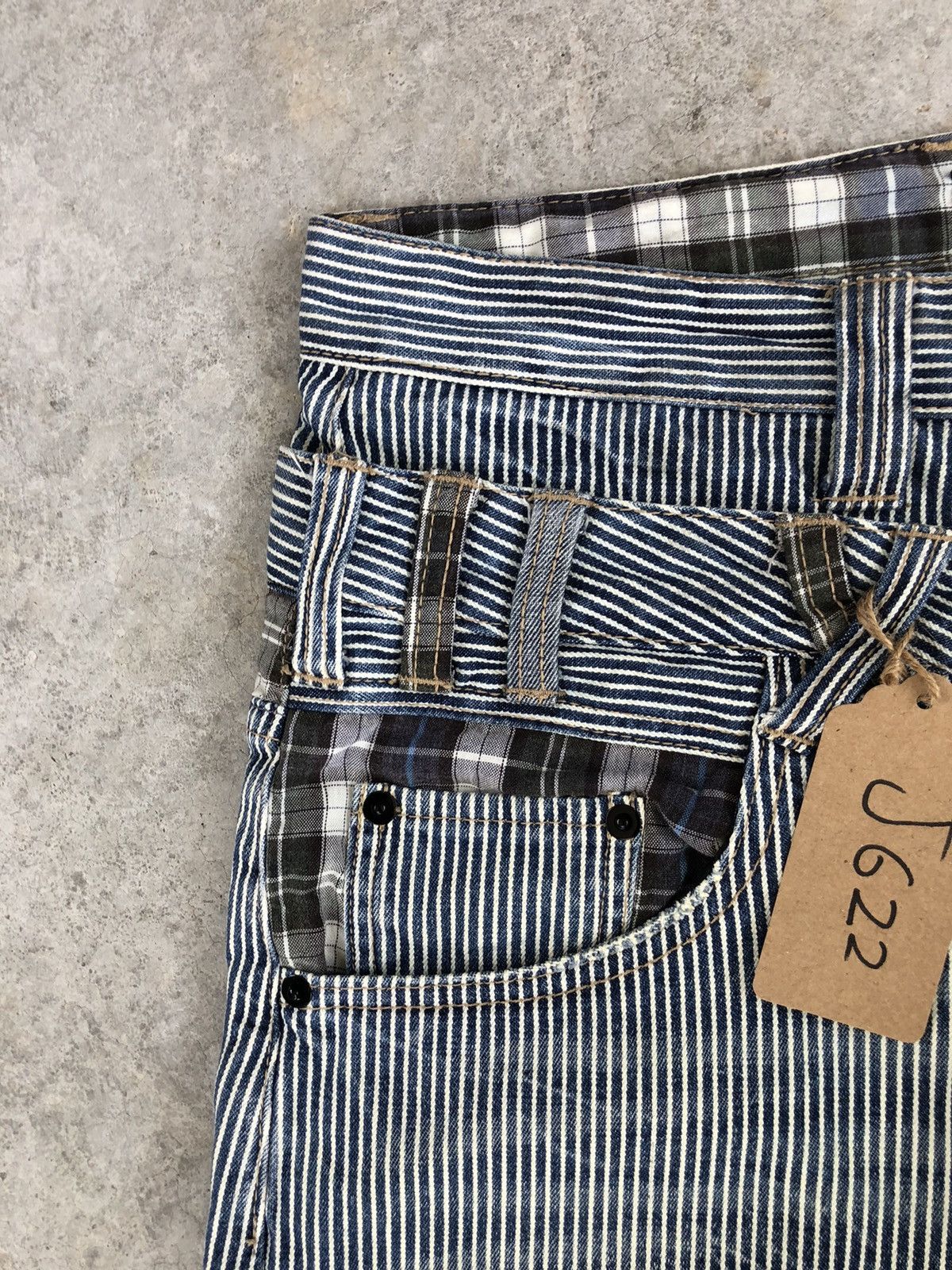 Japanese Brand Japanese Dominate Double Waist Hickory Stripe Distressed Size US 33 - 8 Thumbnail