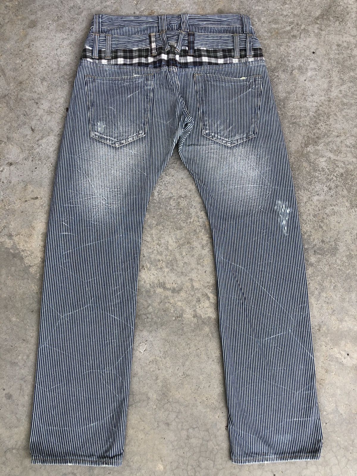 Japanese Brand Japanese Dominate Double Waist Hickory Stripe Distressed Size US 33 - 2 Thumbnail