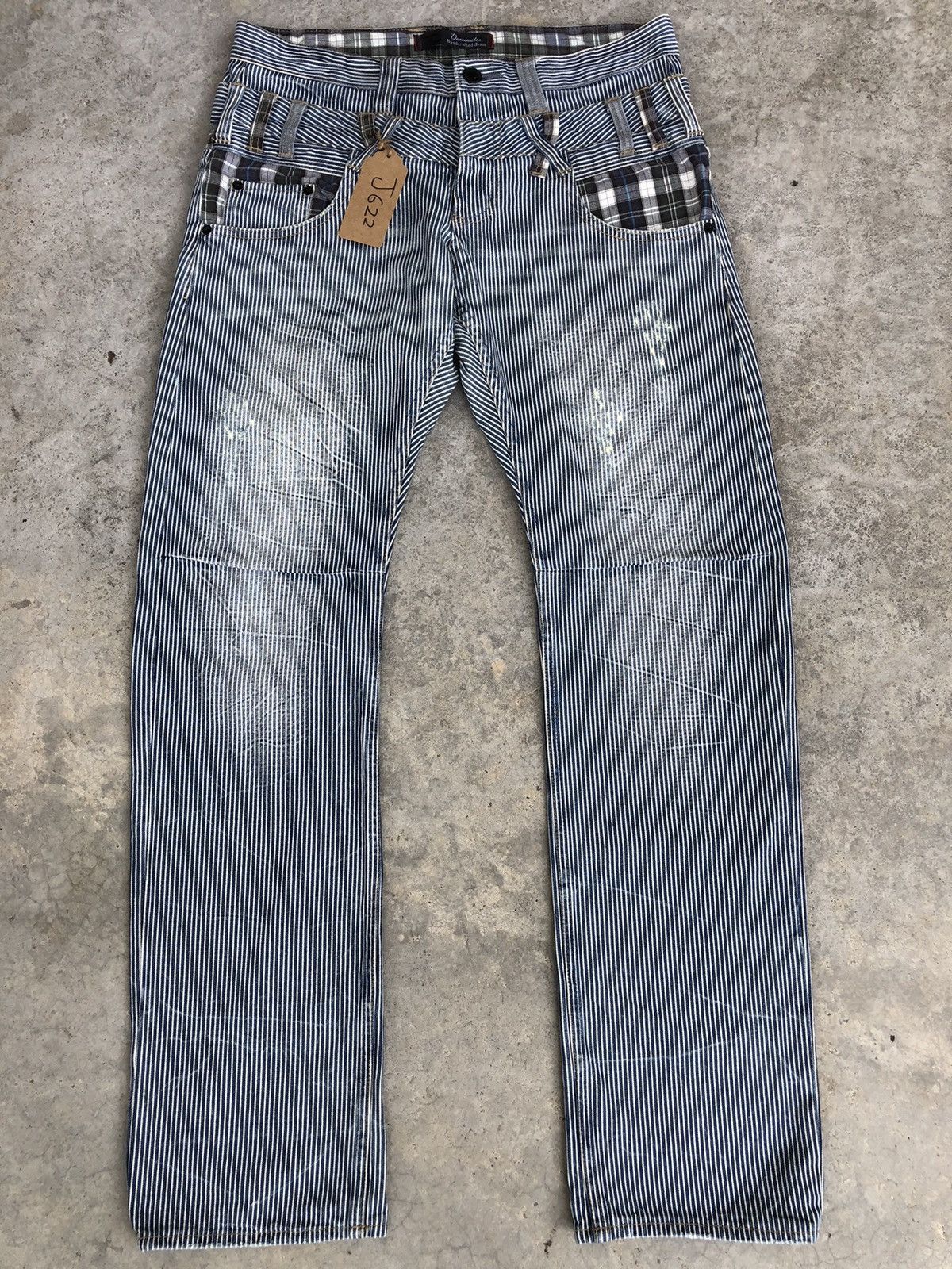 Japanese Brand Japanese Dominate Double Waist Hickory Stripe Distressed Size US 33 - 1 Thumbnail