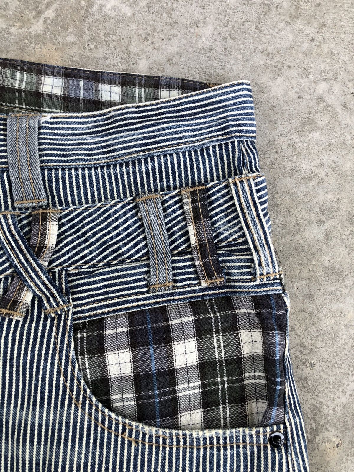 Japanese Brand Japanese Dominate Double Waist Hickory Stripe Distressed Size US 33 - 9 Thumbnail
