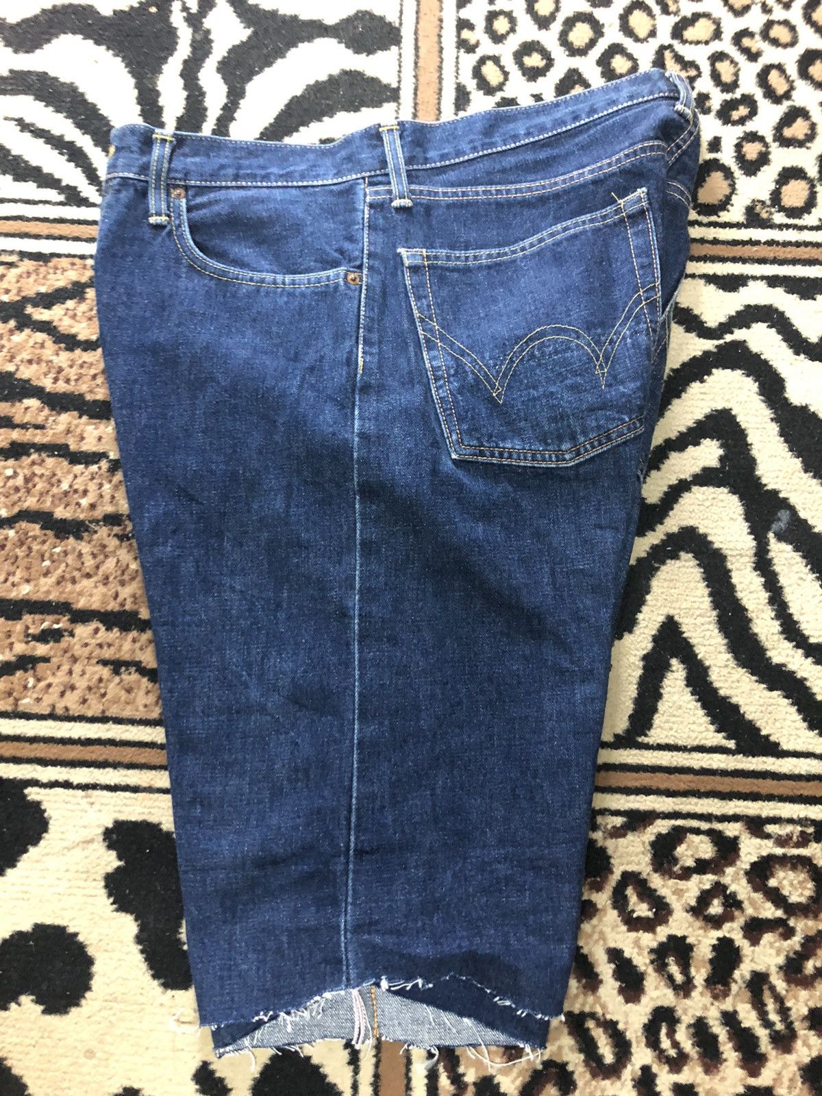 Edwin × Salvage × Vintage VINTAGE SELVEDGE EDWIN 505x SHORT DISTRESSED BLUE DENIM Size US 34 / EU 50 - 13 Thumbnail