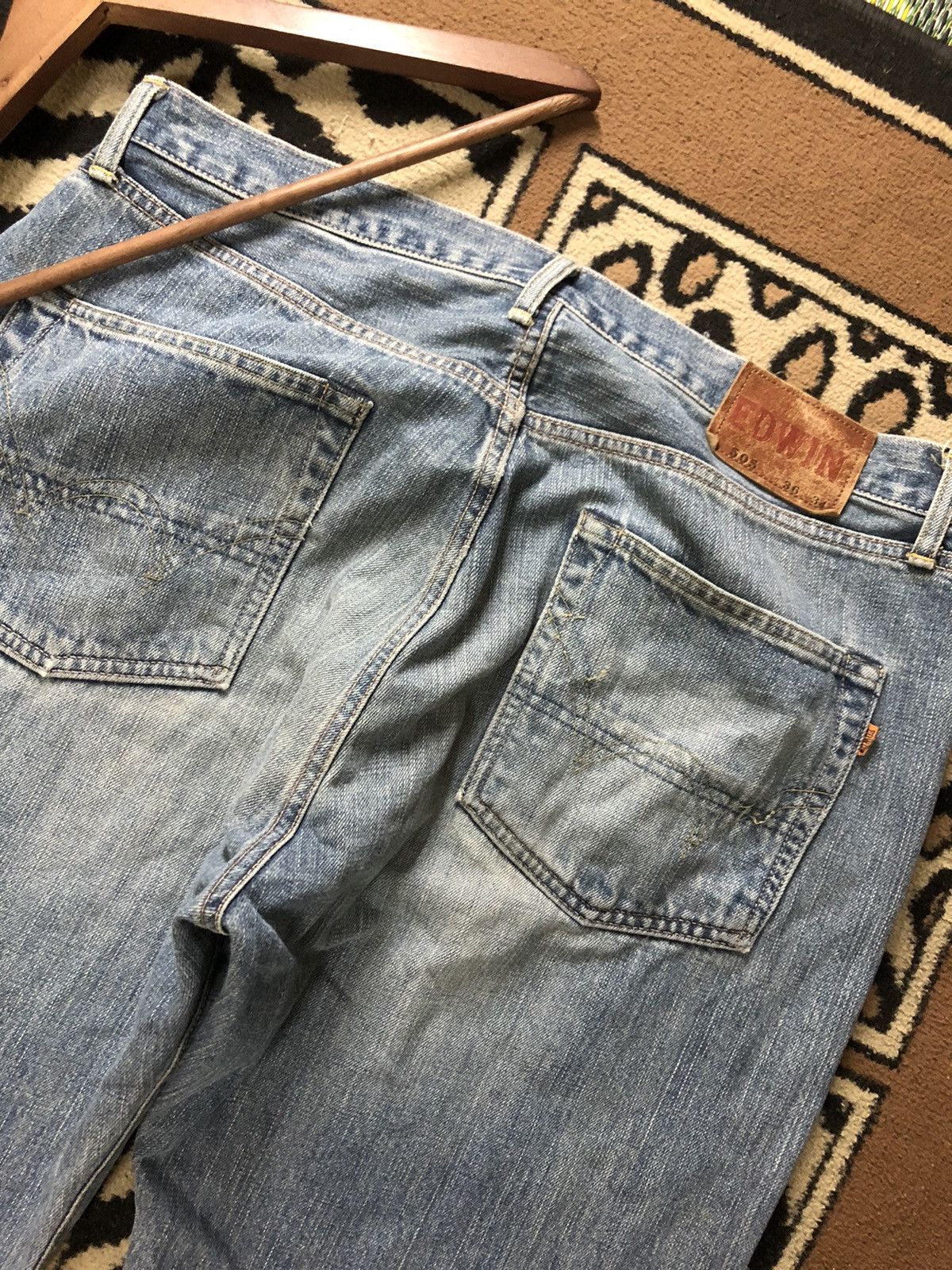 Edwin × Vintage VINTAGE SELVEDGE EDWIN 505 BLUE WASH DISTRESSED DENIM Size US 36 / EU 52 - 10 Thumbnail