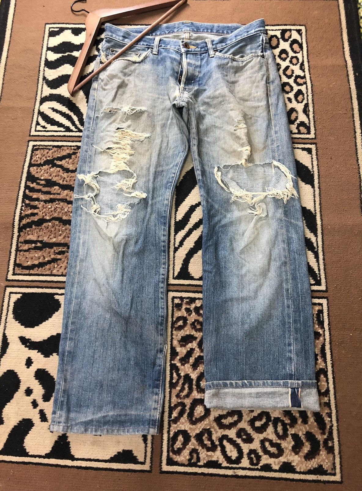 Edwin × Vintage VINTAGE SELVEDGE EDWIN 505 LOWRIZE GRUNGE DISTRESSED DENIM Size US 34 / EU 50 - 1 Thumbnail
