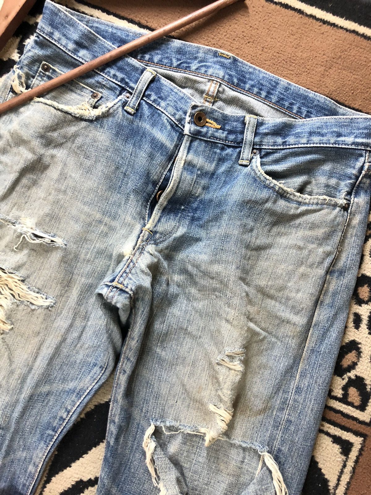 Edwin × Vintage VINTAGE SELVEDGE EDWIN 505 LOWRIZE GRUNGE DISTRESSED DENIM Size US 34 / EU 50 - 2 Thumbnail