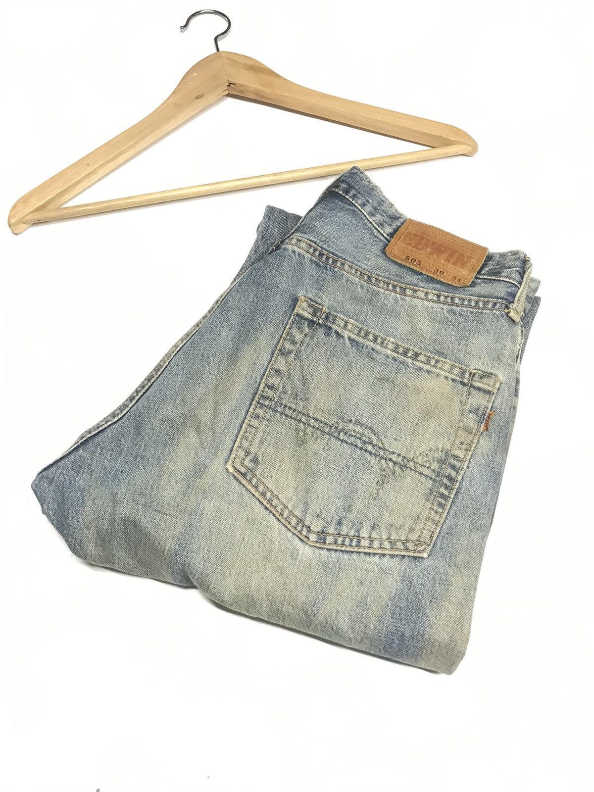 Edwin × Vintage VINTAGE RUSTY SELVEDGE EDWIN505 BLUE WASH DISTRESSED DENIM Size US 30 / EU 46 - 20 Thumbnail