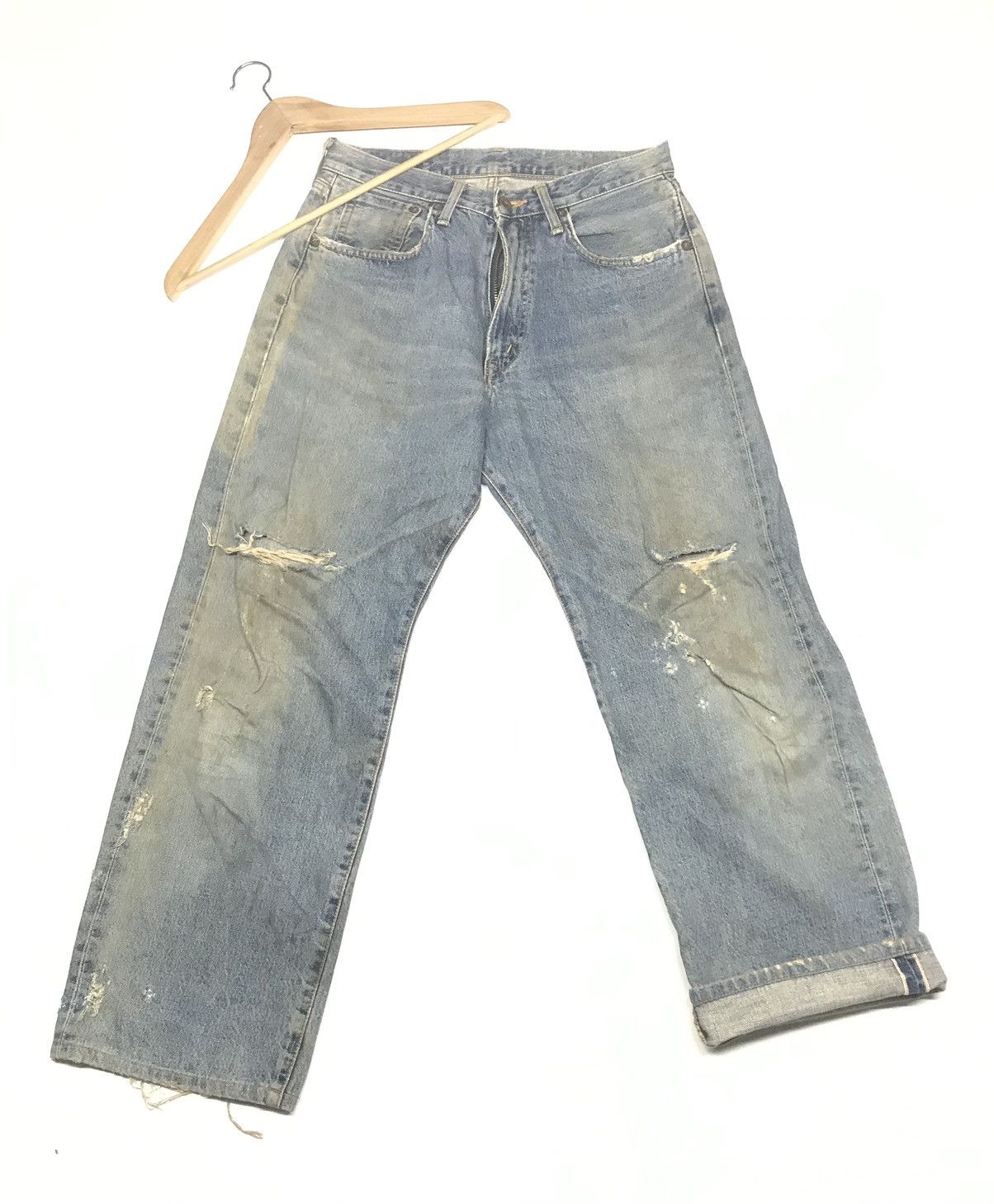 Edwin × Vintage VINTAGE RUSTY SELVEDGE EDWIN505 BLUE WASH DISTRESSED DENIM Size US 30 / EU 46 - 4 Thumbnail