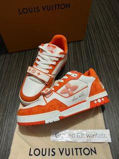 Lv trainer leather high trainers Louis Vuitton Orange size 10 UK in Leather  - 31410173