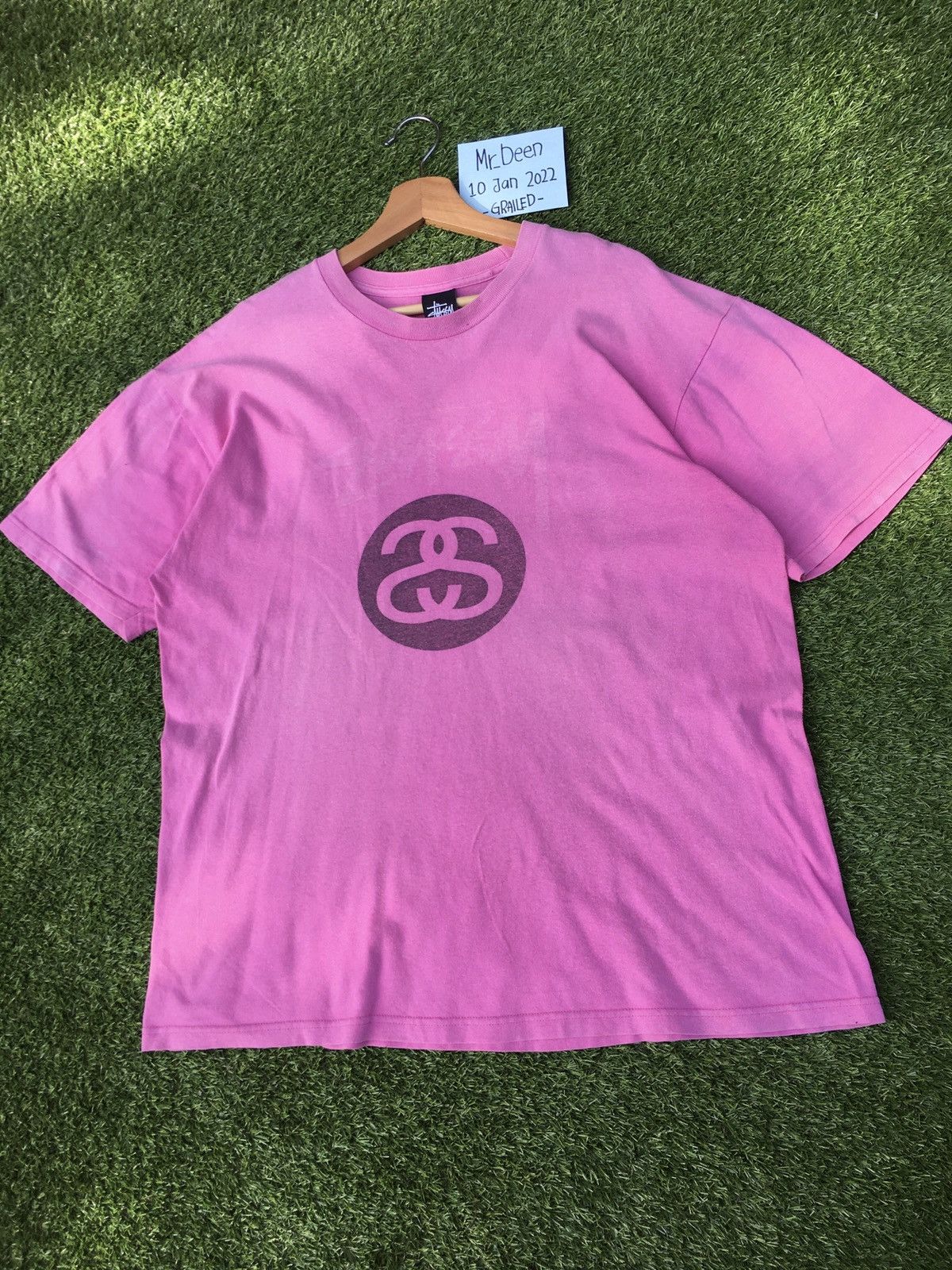 Stussy Vintage 90s Stussy Center Big Logo Pink T shirt Size US L / EU 52-54 / 3 - 4 Thumbnail