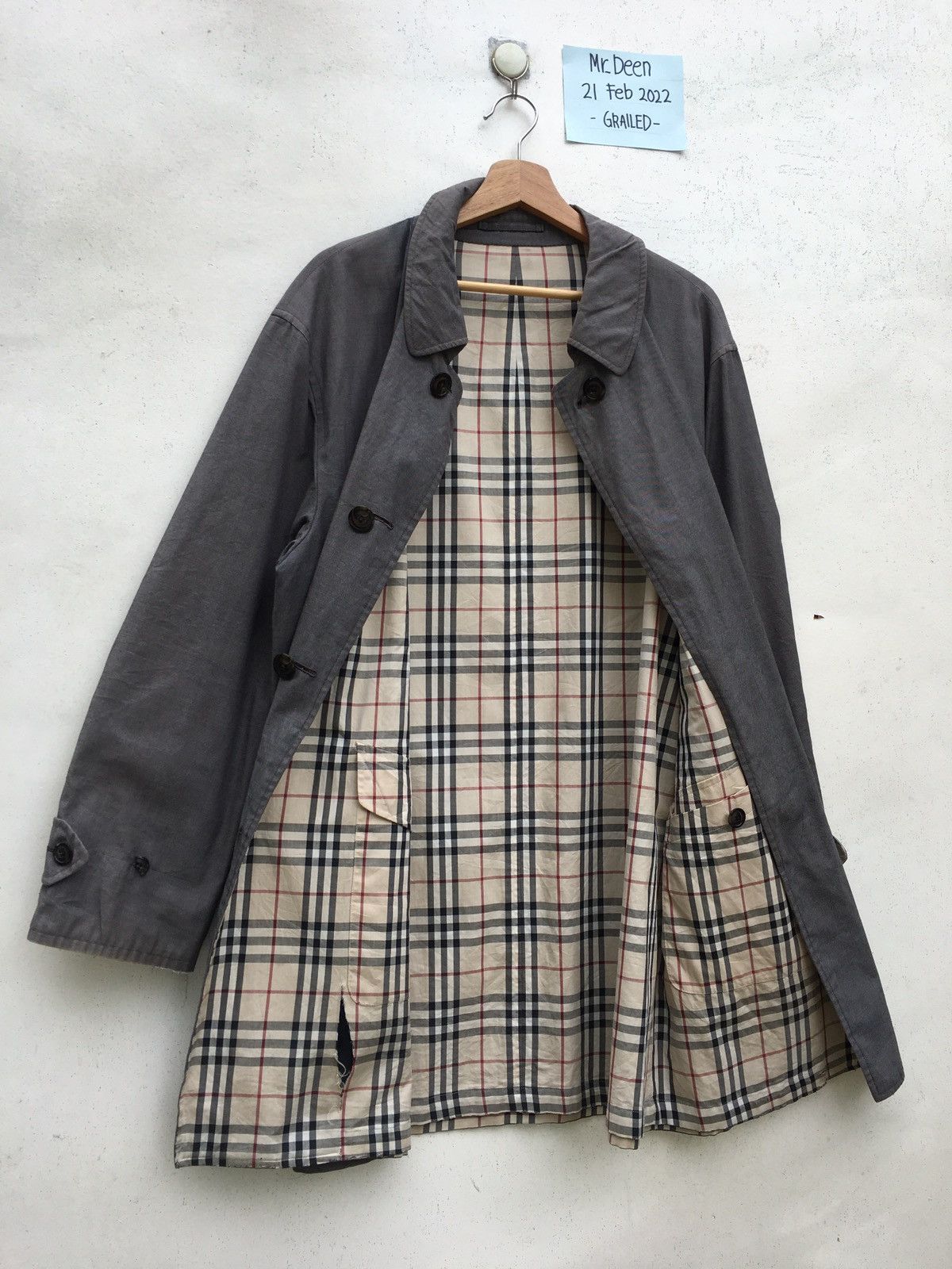 image of Burberry Checkered Long Jacket Reversible in Grey, Men's (Size XL)