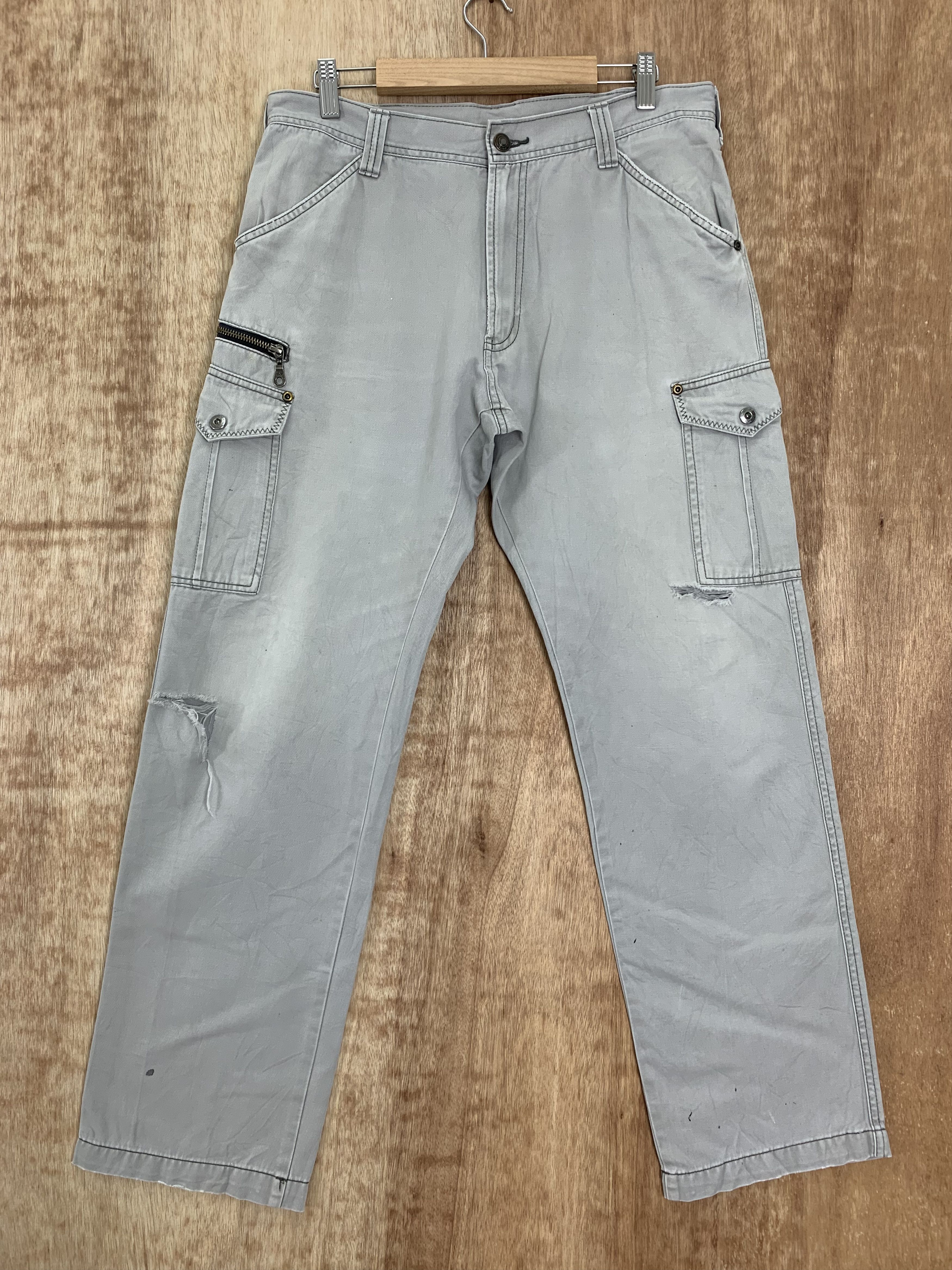 Japanese Brand Cargo Pants Distressed Multipocket Grey Streetwear Size US 31 - 1 Thumbnail
