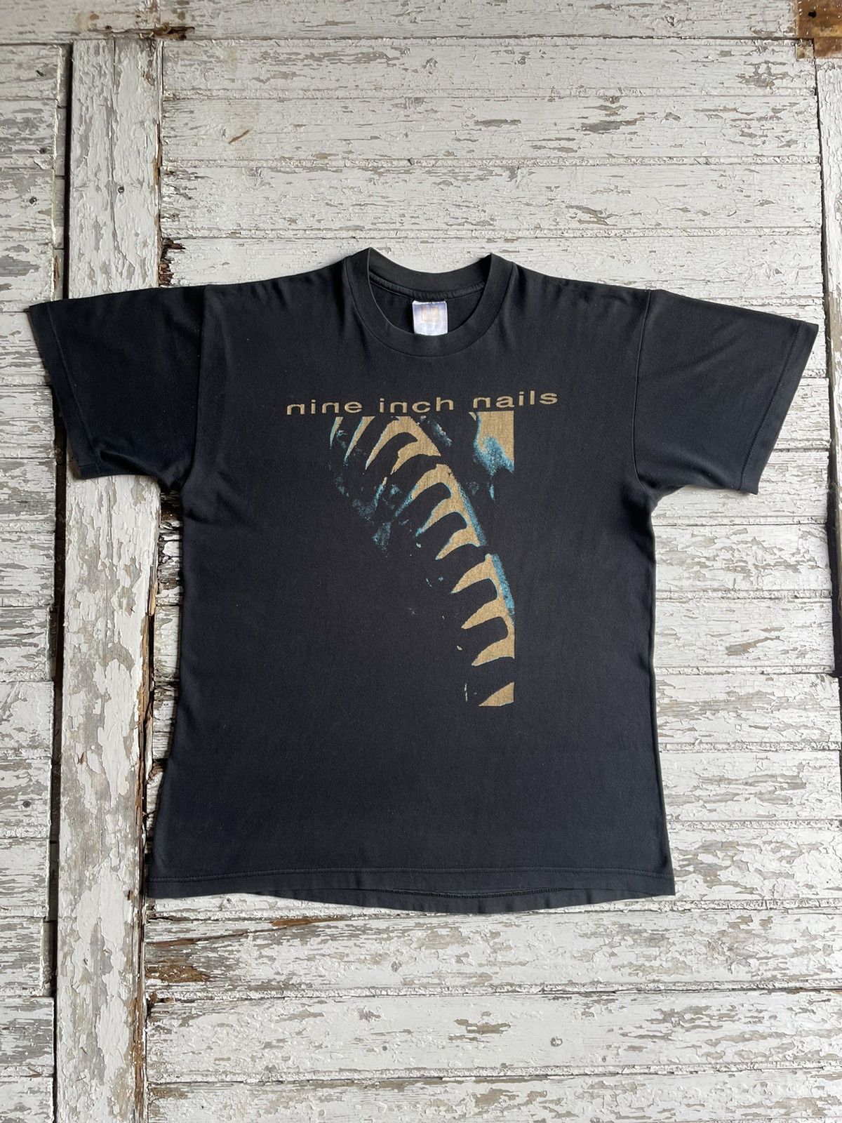 image of Band Tees x Vintage 1994 Nine Inch Nails Pretty Hate Machine Euro Tee Size L in Black, Men's