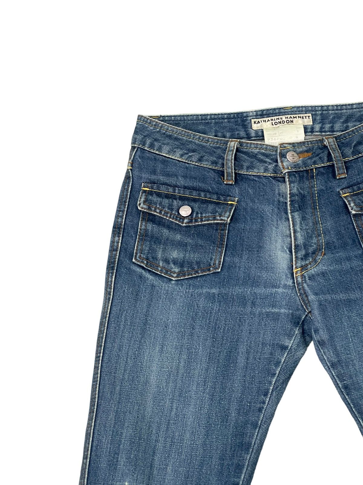 Japanese Brand Flare Jeans Katharine Hamnett Distress Denim Low Rise 3🟦5 Size US 29 - 8 Thumbnail