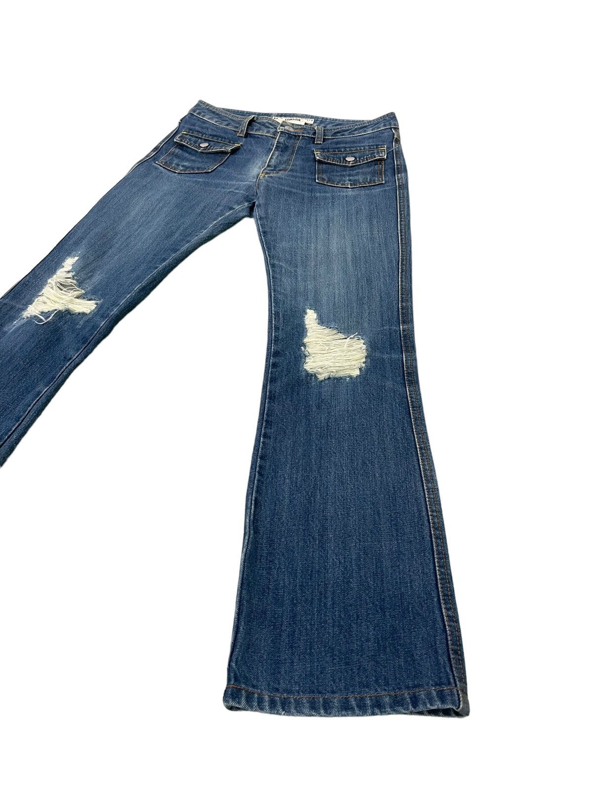 Japanese Brand Flare Jeans Katharine Hamnett Distress Denim Low Rise 3🟦5 Size US 29 - 3 Thumbnail