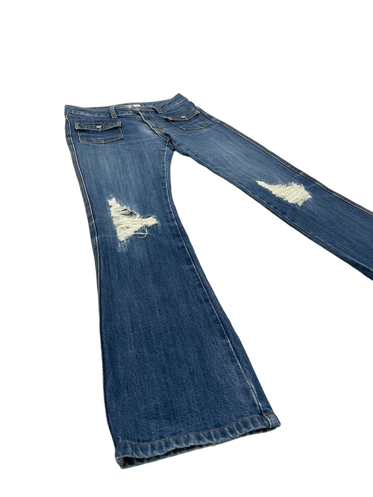 Japanese Brand Flare Jeans Katharine Hamnett Distress Denim Low Rise 3🟦5 Size US 29 - 1 Thumbnail