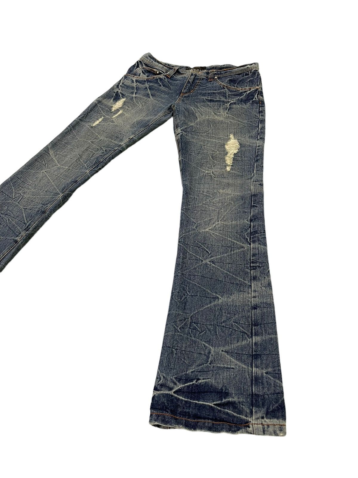 Japanese Brand Flare Jeans Place Plan Distress Low Rise Denim Boot Cut 5🟦4 Size US 31 - 11 Thumbnail